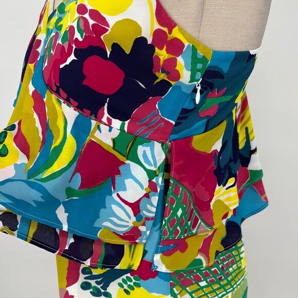 J. Crew Tropical Print Asymmetrical Bright Mini Dress Ruffles Multi 2 - Picture 6 of 13